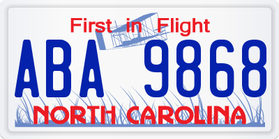 NC license plate ABA9868