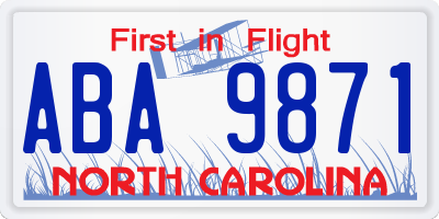 NC license plate ABA9871