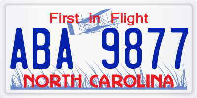 NC license plate ABA9877