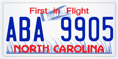 NC license plate ABA9905