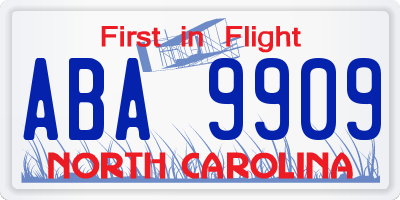 NC license plate ABA9909
