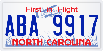 NC license plate ABA9917