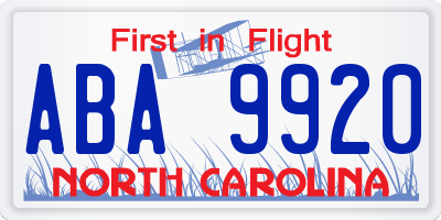 NC license plate ABA9920