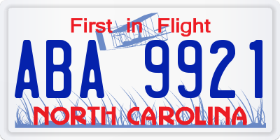 NC license plate ABA9921