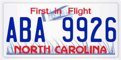 NC license plate ABA9926