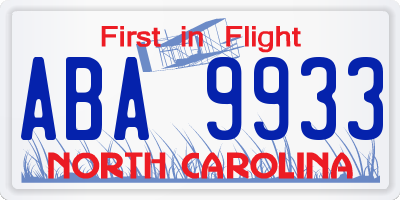 NC license plate ABA9933
