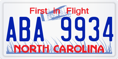NC license plate ABA9934