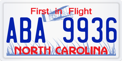 NC license plate ABA9936
