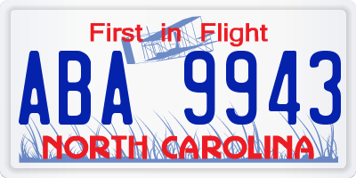 NC license plate ABA9943