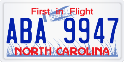 NC license plate ABA9947