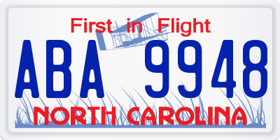 NC license plate ABA9948