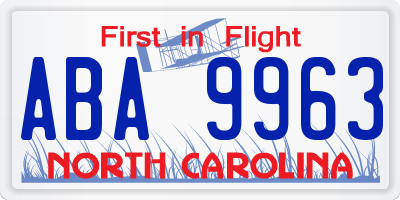 NC license plate ABA9963