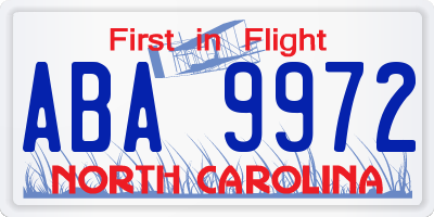 NC license plate ABA9972