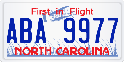 NC license plate ABA9977