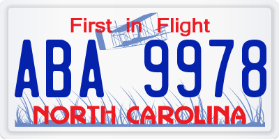 NC license plate ABA9978