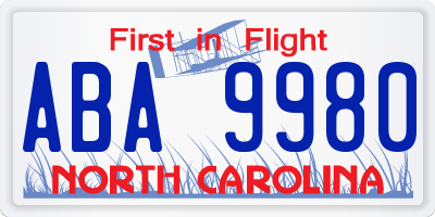 NC license plate ABA9980