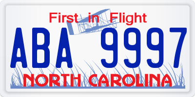 NC license plate ABA9997