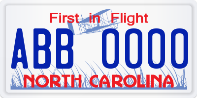 NC license plate ABB0000