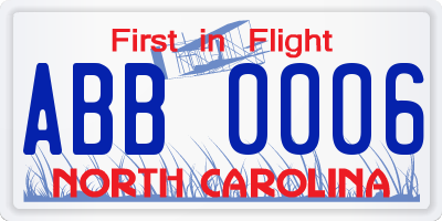 NC license plate ABB0006