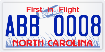 NC license plate ABB0008