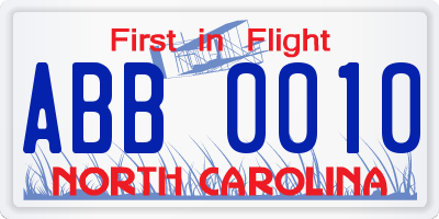 NC license plate ABB0010