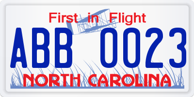 NC license plate ABB0023