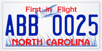 NC license plate ABB0025