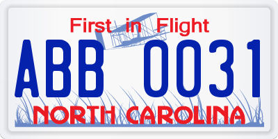 NC license plate ABB0031