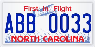 NC license plate ABB0033