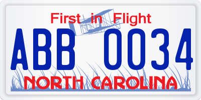 NC license plate ABB0034