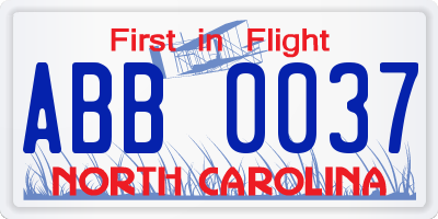 NC license plate ABB0037