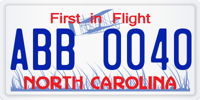 NC license plate ABB0040