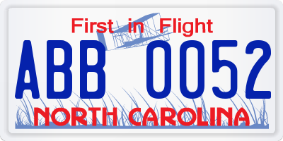 NC license plate ABB0052