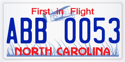NC license plate ABB0053