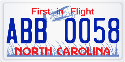 NC license plate ABB0058