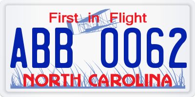 NC license plate ABB0062
