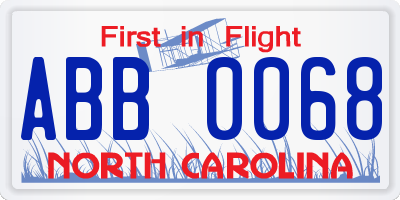NC license plate ABB0068