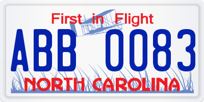NC license plate ABB0083