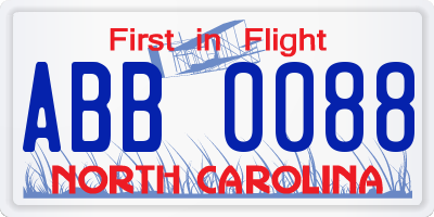 NC license plate ABB0088