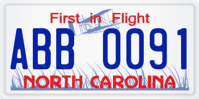 NC license plate ABB0091