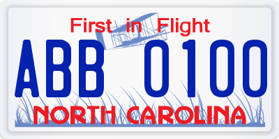 NC license plate ABB0100