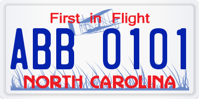 NC license plate ABB0101