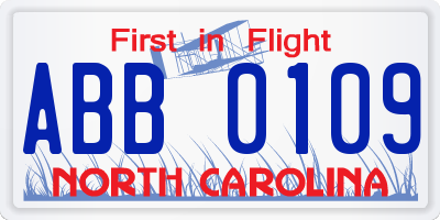 NC license plate ABB0109