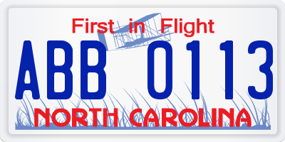 NC license plate ABB0113