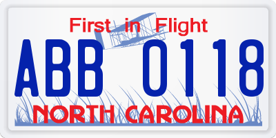 NC license plate ABB0118
