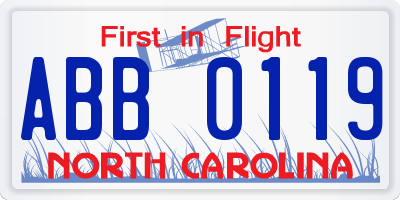 NC license plate ABB0119