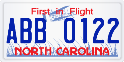 NC license plate ABB0122