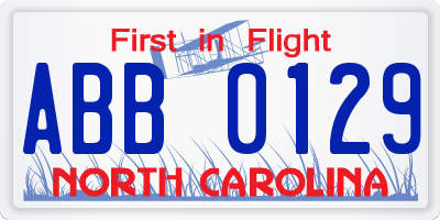 NC license plate ABB0129
