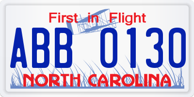 NC license plate ABB0130