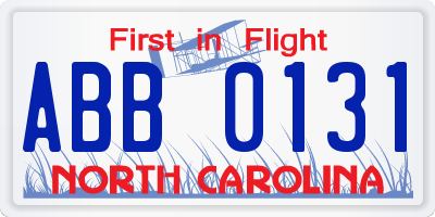 NC license plate ABB0131